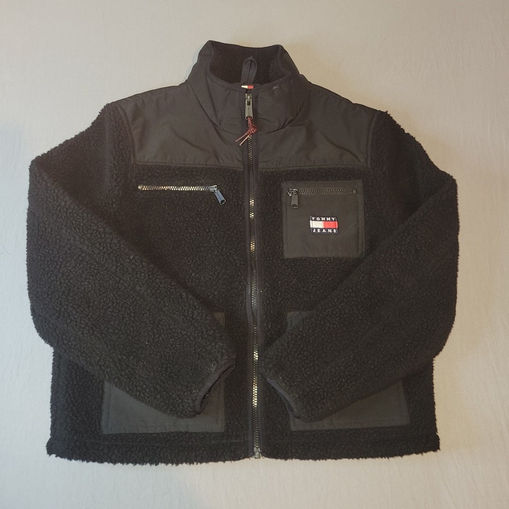 Tommy Hilfiger Jeans Womens Jacket Long Sleeve Sherpa Black sz S/P - Picture 1 of 4